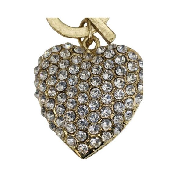 Gold Icy Crystal Heart Bracelet 8" Curb Chain Toggle Valentines Day Lovecore - Picture 9 of 11